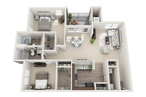 2 bedroom 2 bathroom Floor plan M at Abberly CenterPointe Apartment Homes, Midlothian, Virginia